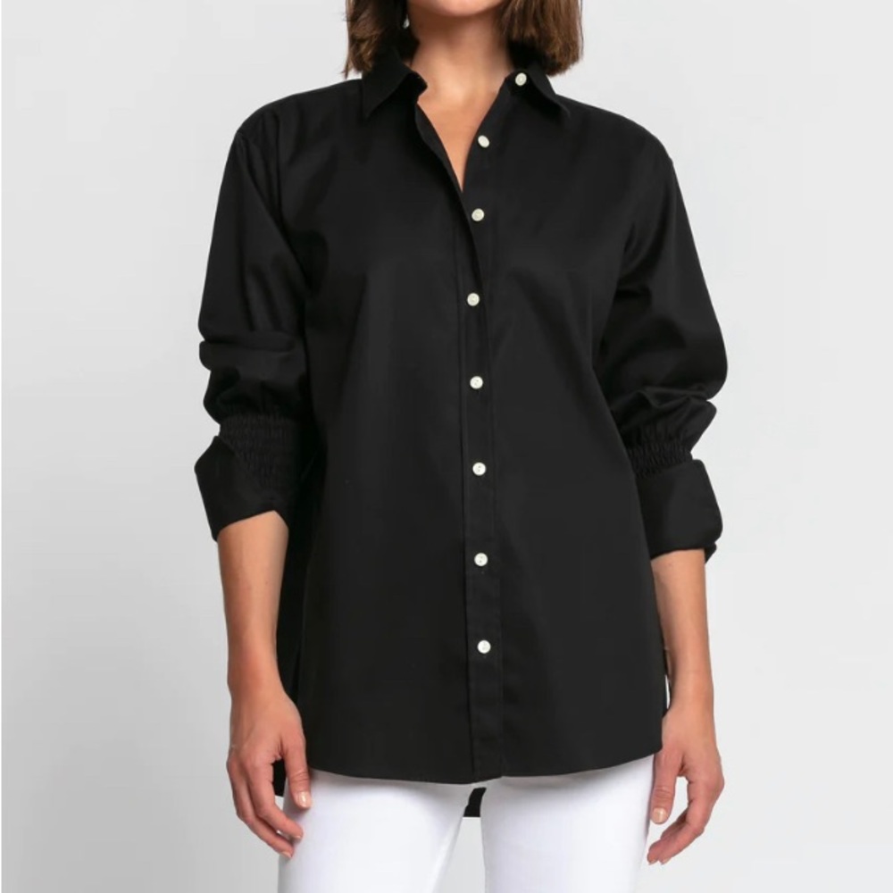 Hinson Wu Kylie Oversized Button Up Ruched  Sleeve Luxe Cotton Size Lg NWOT